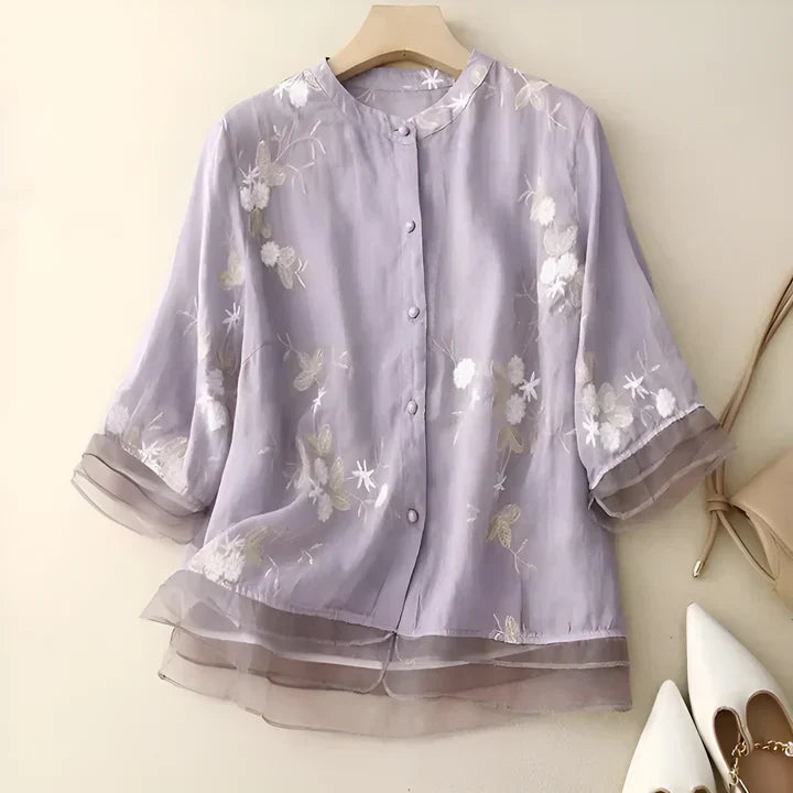 ADELLE™ | ELEGANT TOP WITH EMBROIDERED FLOWERS